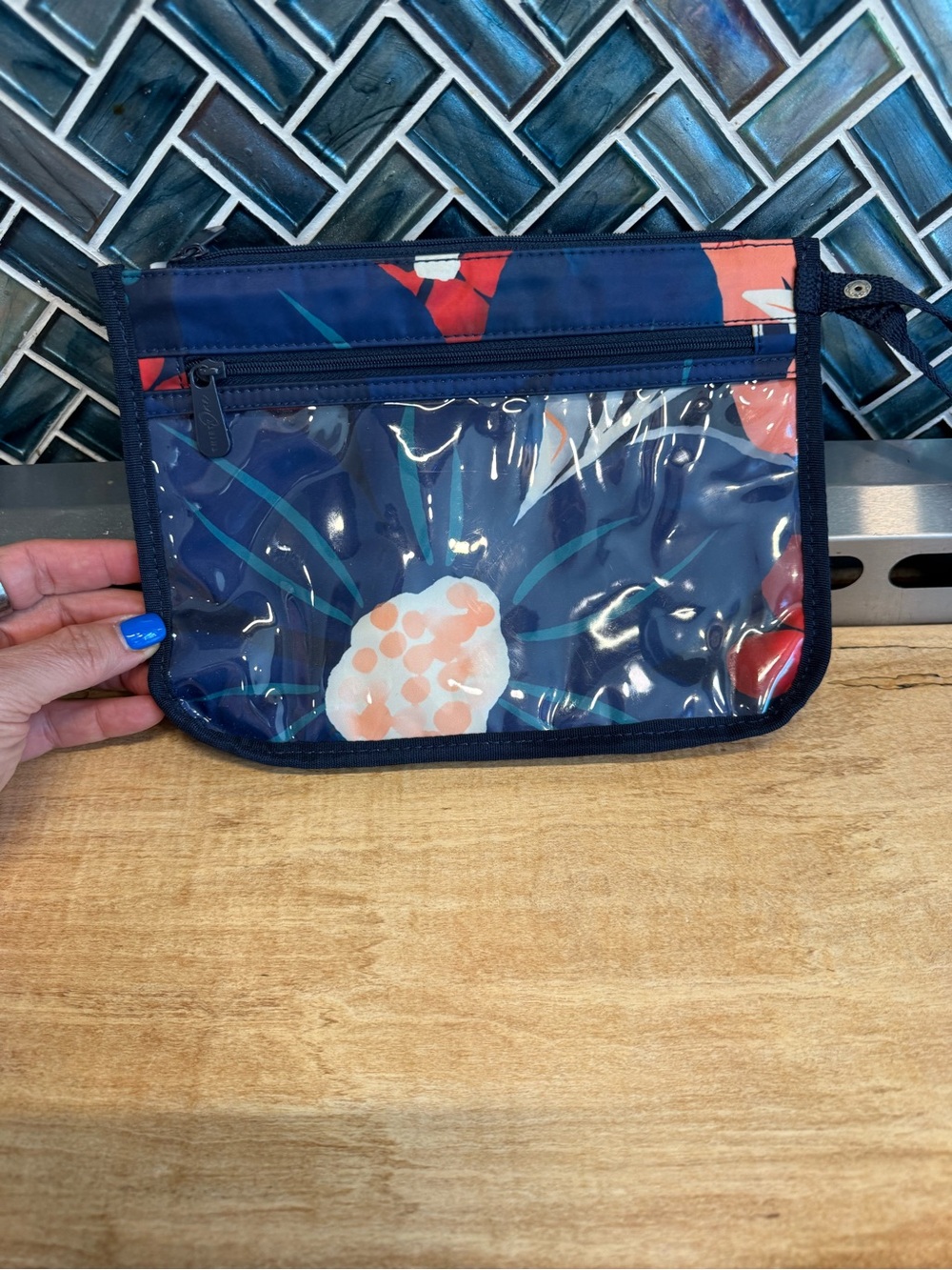 thirty-one Navy Floral Clear Front Cosmetic Pouch